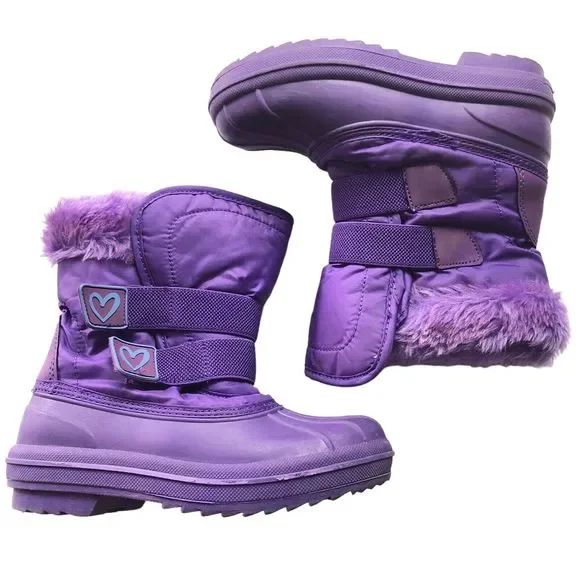 Girls Size 12 Lined Snow Boots Purple Thermolite Purple Faux Fur Winter Boots - Picture 2 of 9